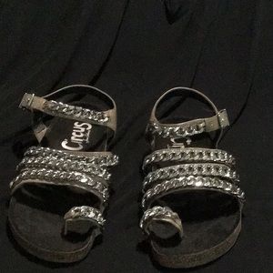 Circus Sam Edelman chain Alex sandals black gold 7